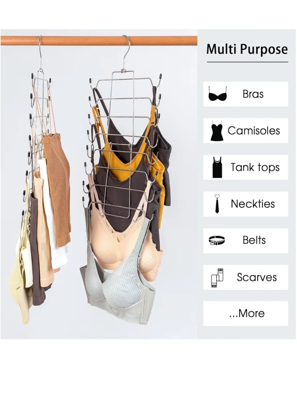 (2) Multi-Tier Metal Scarf and Belt Hanger - Silver